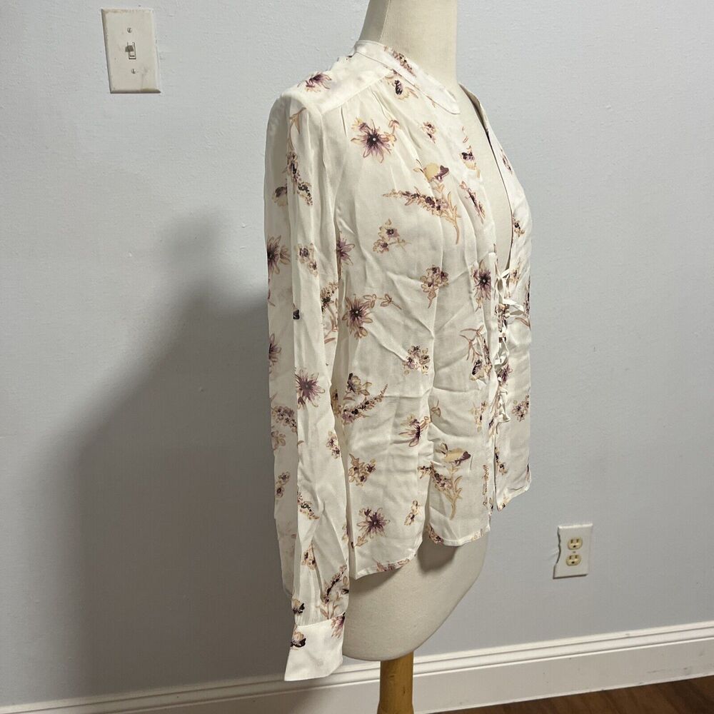 Flynn Skye Lace Up Blouse XS V-Neck Floral Y2K Top Long Sleeves - Picture 5 of 9
